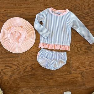 Ruffle butts two piece bathing suit with swim hat